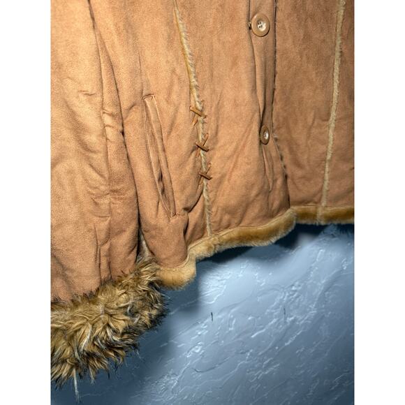 Fitz-Wright vintage tan penny lane faux suede button down‎ jacket womens medium - Picture 3 of 7